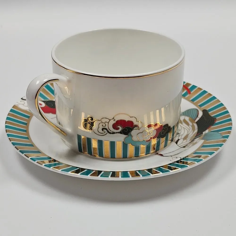 Forbidden City Culture Zijin Bingxi Anamorphic Mirror Cup & Saucer Porcelain Set